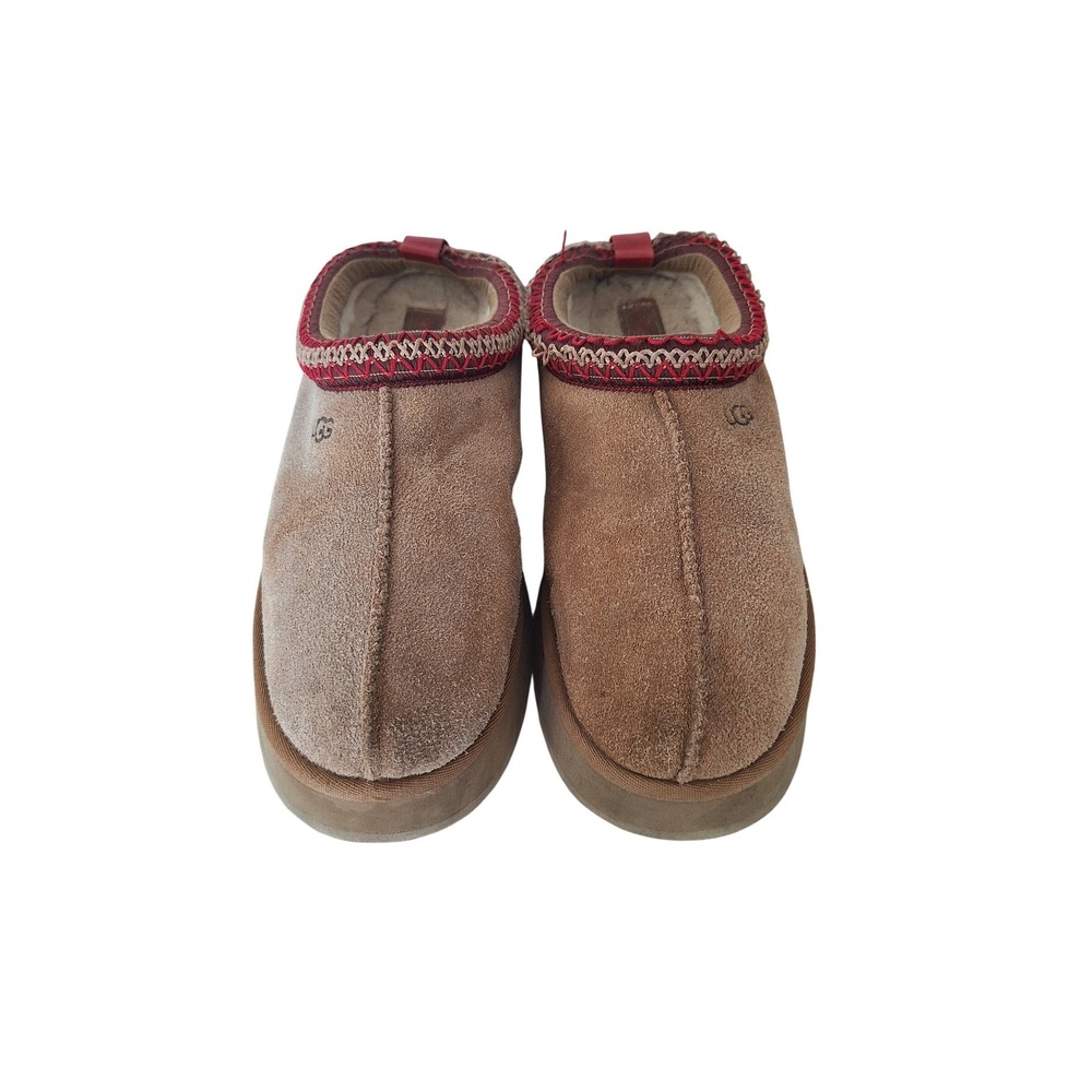 UGG Tazz  Women's Platform‎ Suede Slippers Embroidered Chestnut Size 12